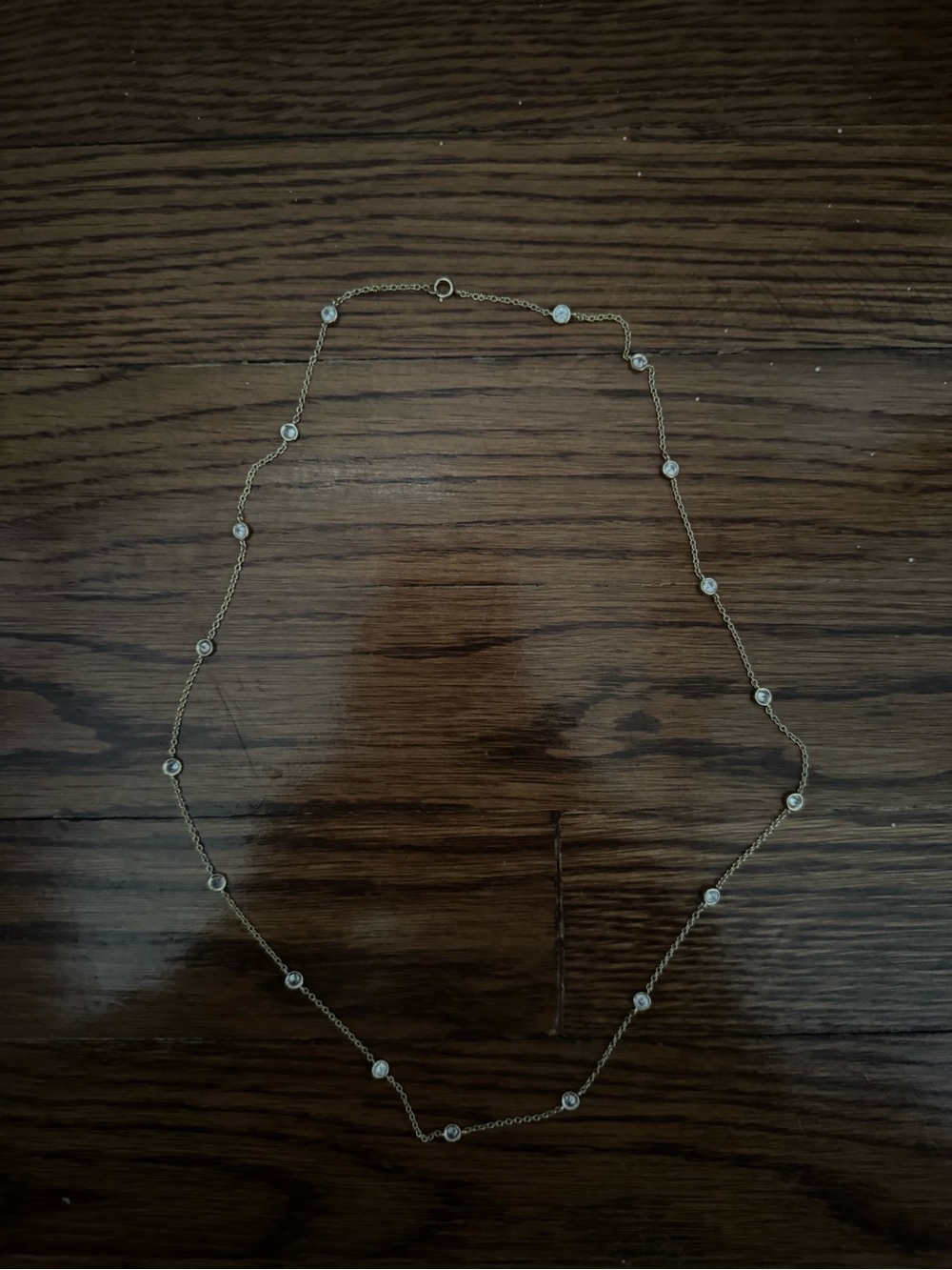 Delicate Gold plated Bezel “diamond by the yard” Necklace with White Crystals